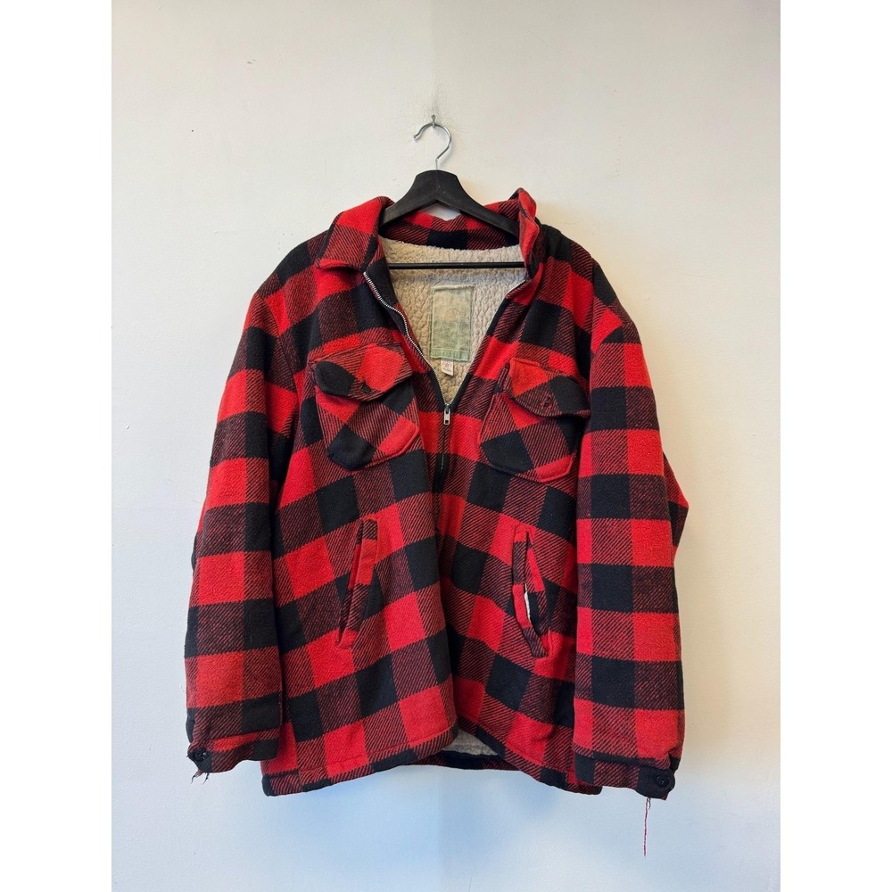 Vintage Outdoor Outfitters Jacket Mens XL Red Black Buffalo Plaid Sherpa Lined